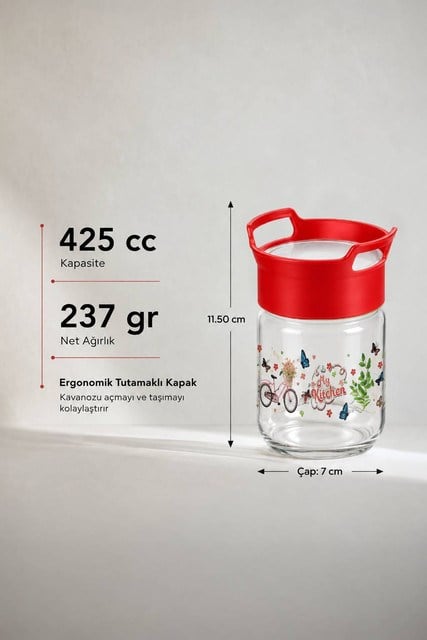 Sarina Desenli Kulplu Cam Kavanoz 425 cc