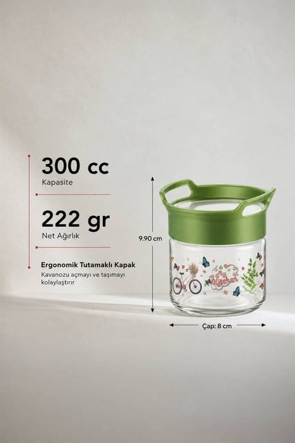 Sarina Desenli Kulplu Cam Kavanoz 330 cc