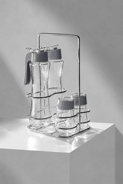 Sarina Metal Standlı 4’lü Yağlık, Sirkelik ve Tuzluk Seti