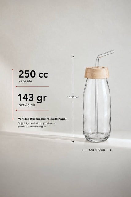Sarina Pipetli Cam İçecek Şişesi 250 cc