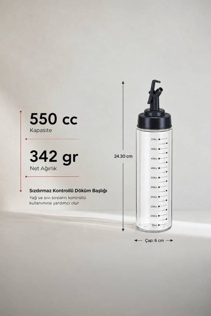 Sarina Ölçülü Siyah Kapaklı Cam Yağlık  550 cc
