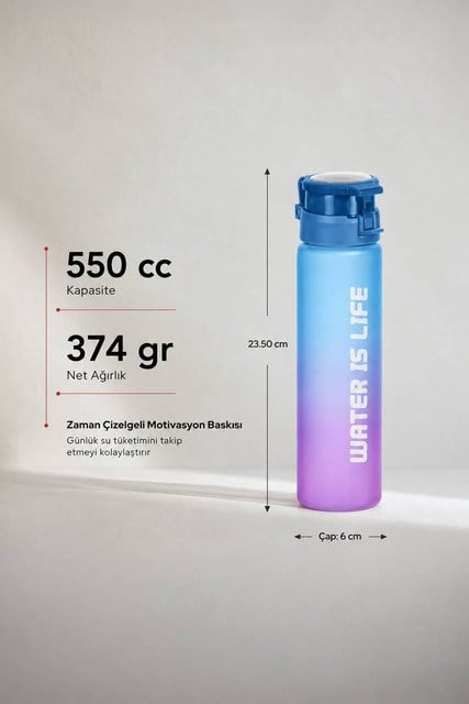 Sarina Motivasyonel Cam Matara 550 cc | Kilitli Kapaklı Su Şişesi