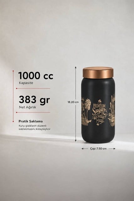 Mat Siyah Cam Saklama Kavanozu 1000 cc