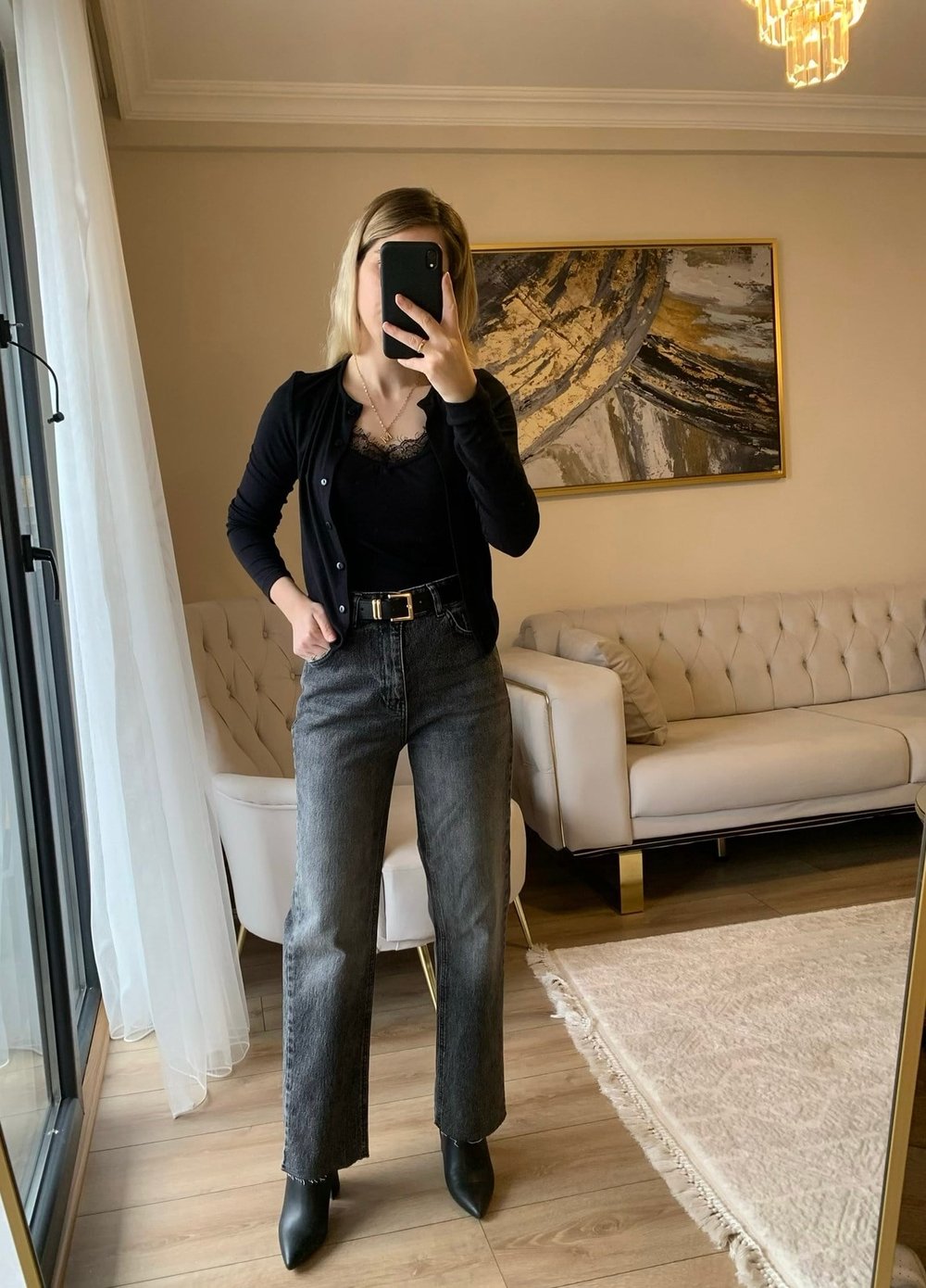 Füme Kesik Paça Kemerli Jean