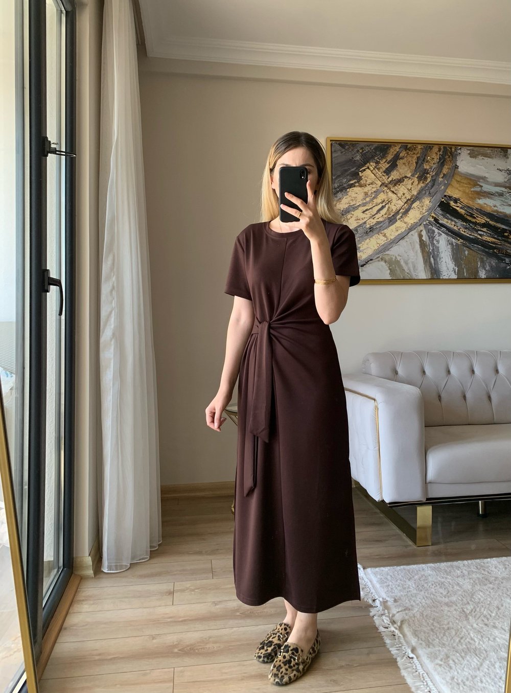 Yan Bağlamalı Yırtmaçlı Modal Elbise