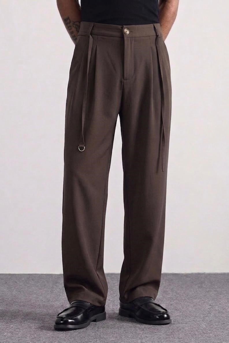 Baggy Bel Bağlamalı Klasik Pantolon Kahve
