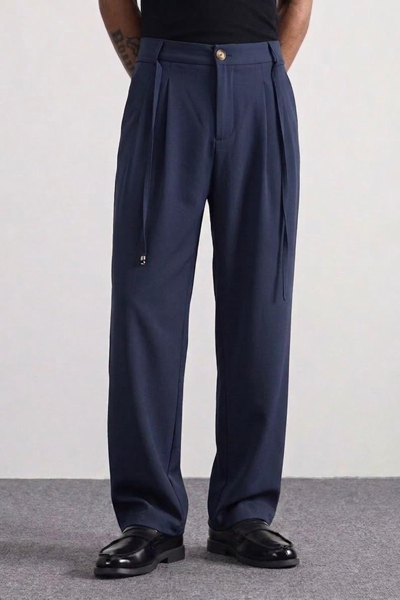Baggy Bel Bağlamalı Klasik Pantolon Lacivert