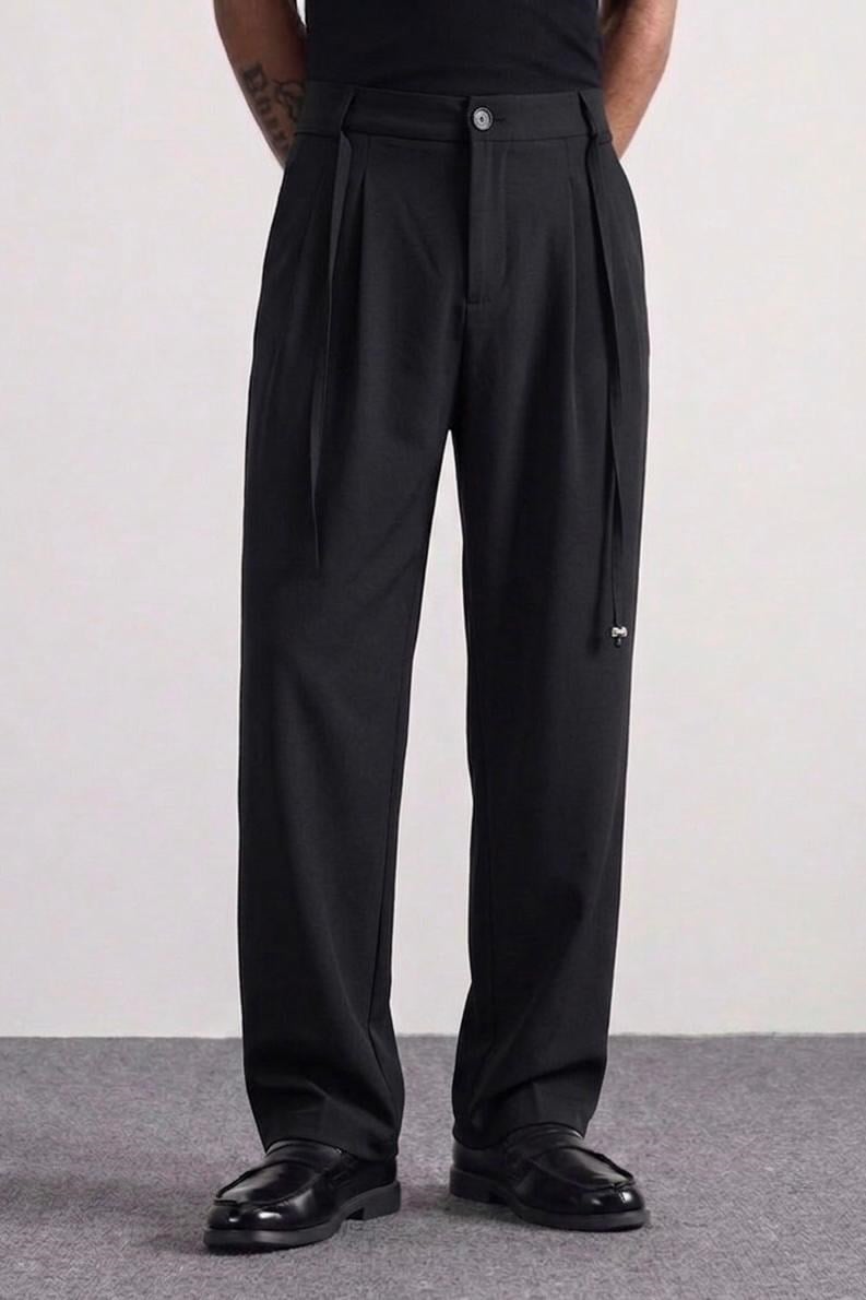 Baggy Bel Bağlamalı Klasik Pantolon Siyah