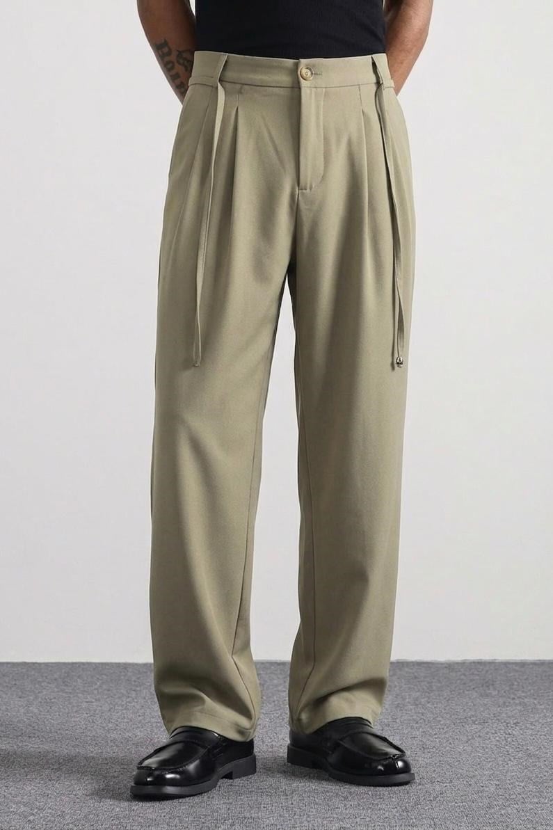 Baggy Bel Bağlamalı Klasik Pantolon Yeşil