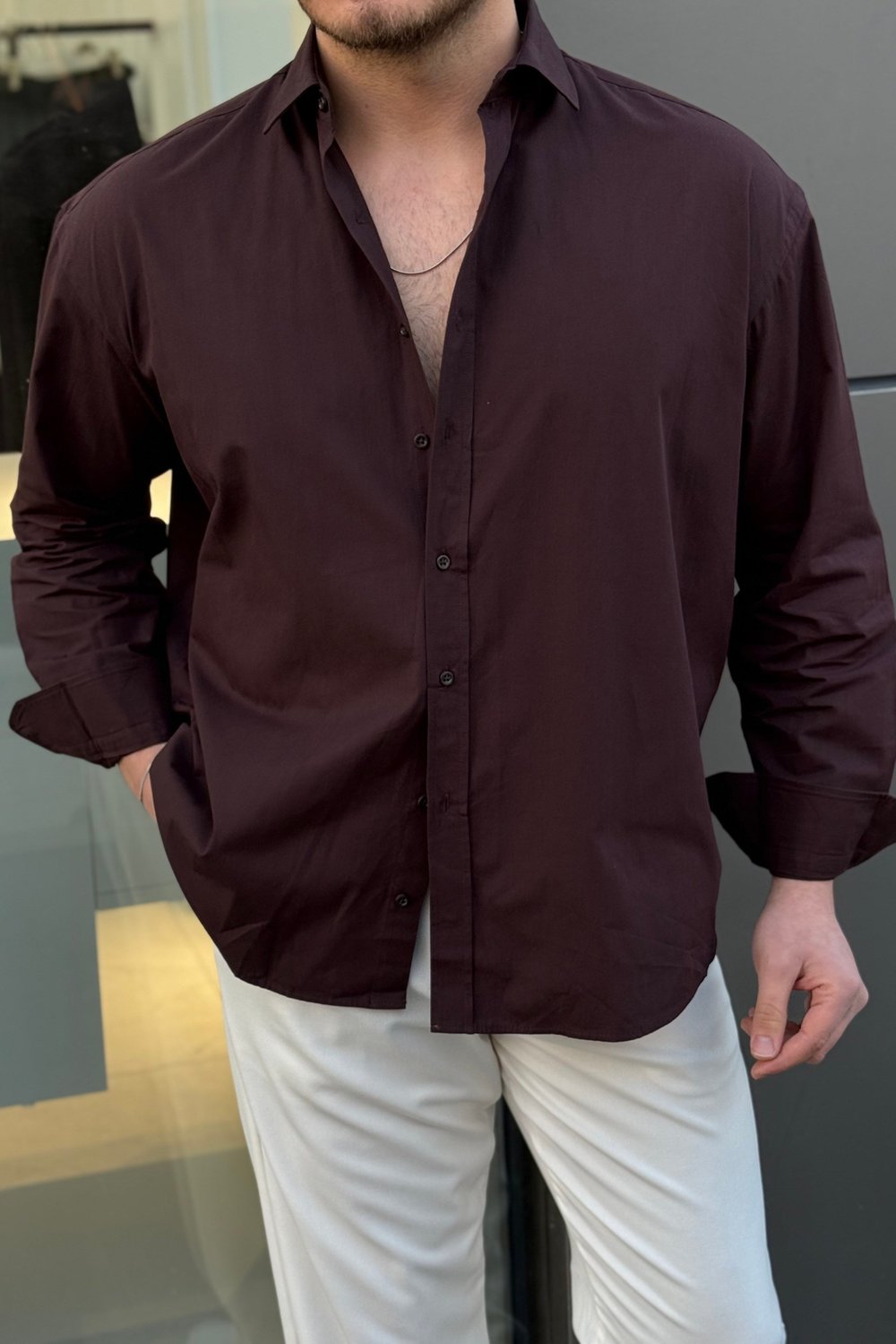 Basic Oversize Gömlek Kahve