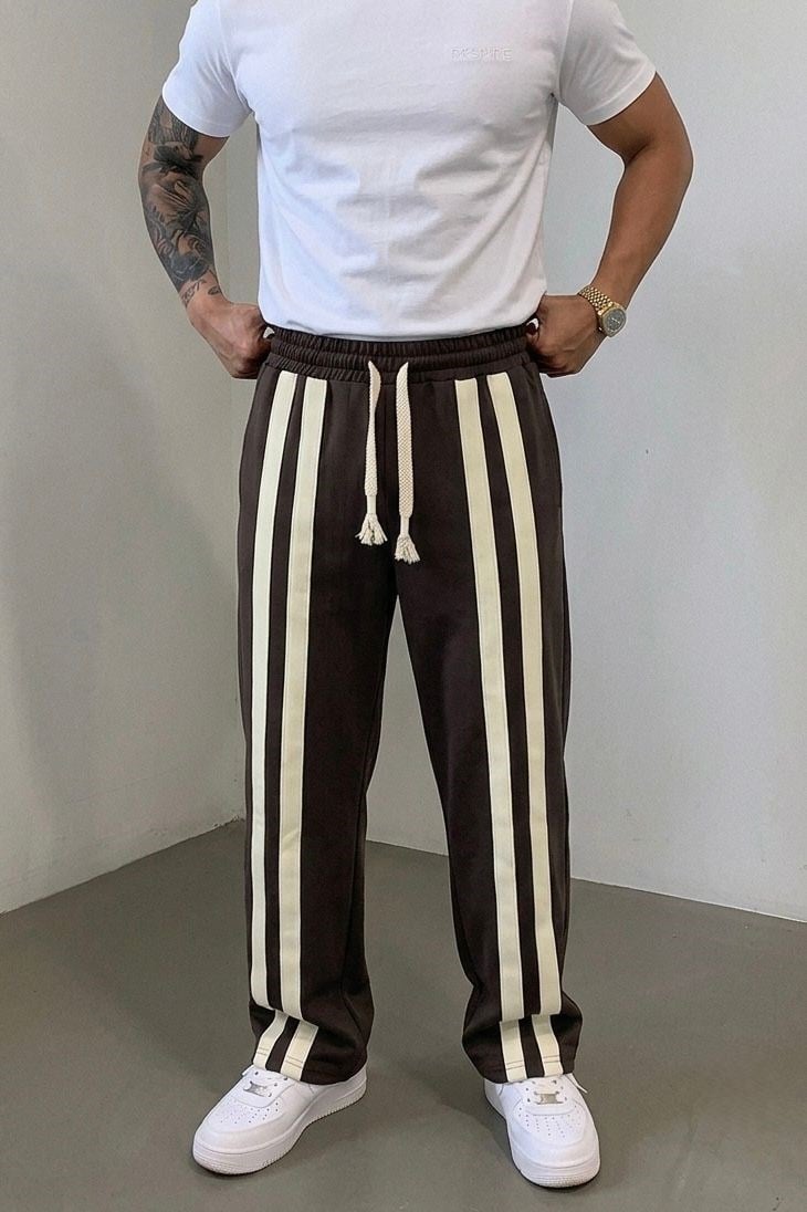 Çift Çizgili Baggy Eşofman Kahve