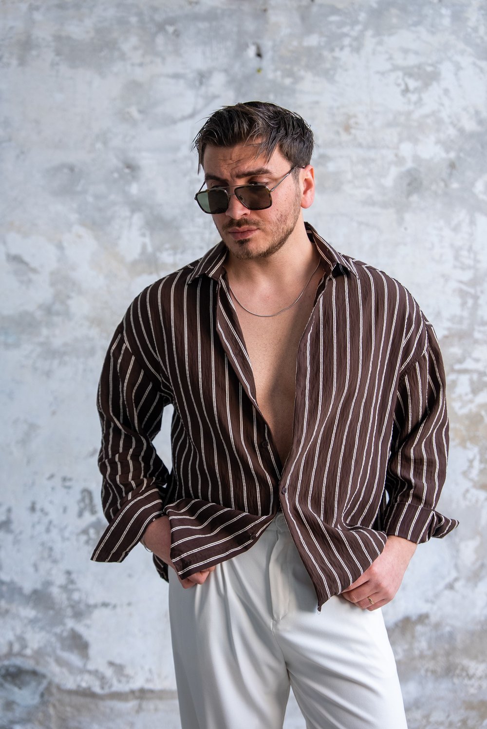 Çizgili Oversize Gömlek Kahve