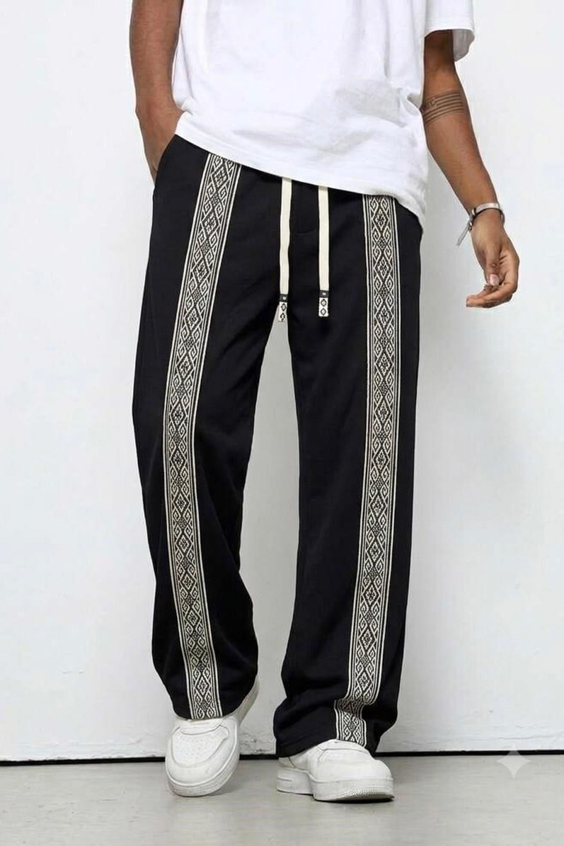 Etnik Desenli Baggy Eşofman Siyah