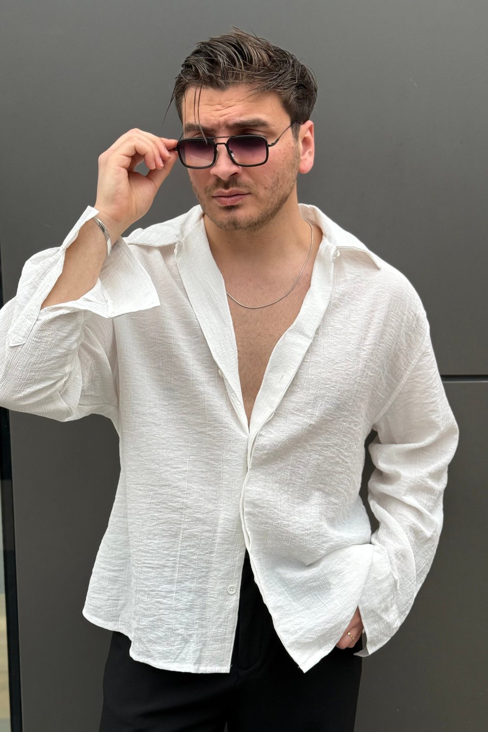 Gizli Patlı Oversize Gömlek Beyaz