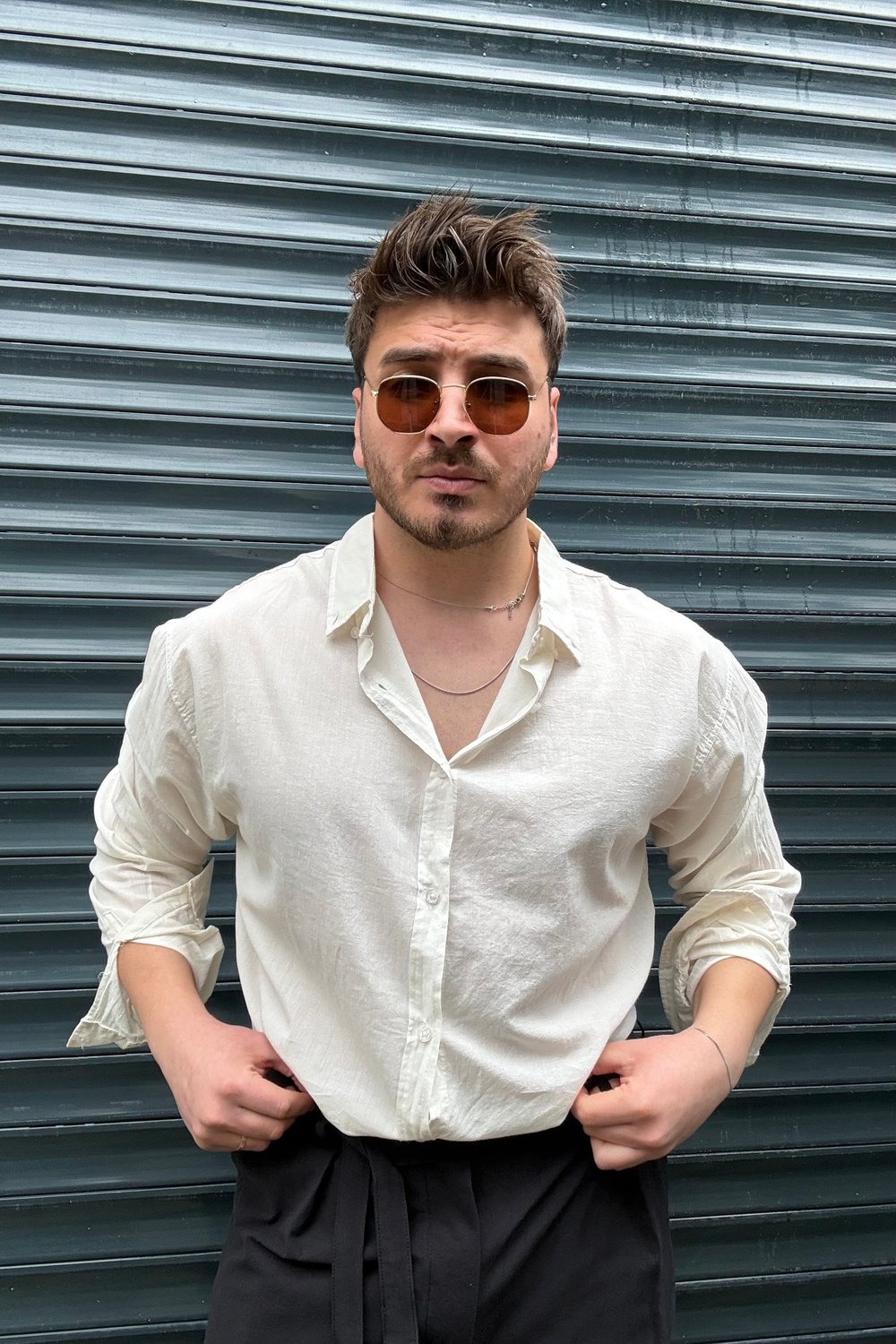 İnce Keten Oversize Gömlek Açık Krem
