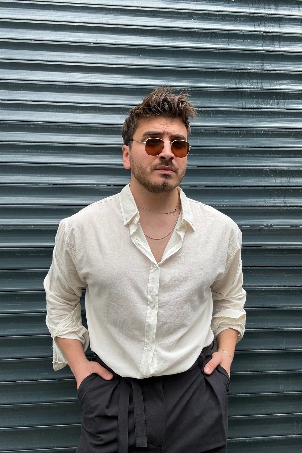 İnce Keten Oversize Gömlek Açık Krem