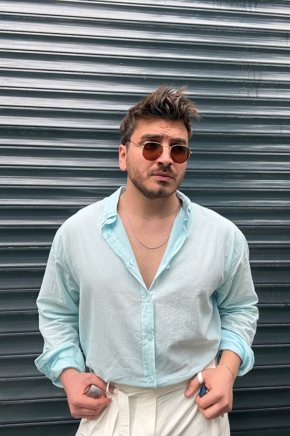 İnce Keten Oversize Gömlek Bebe Mavisi