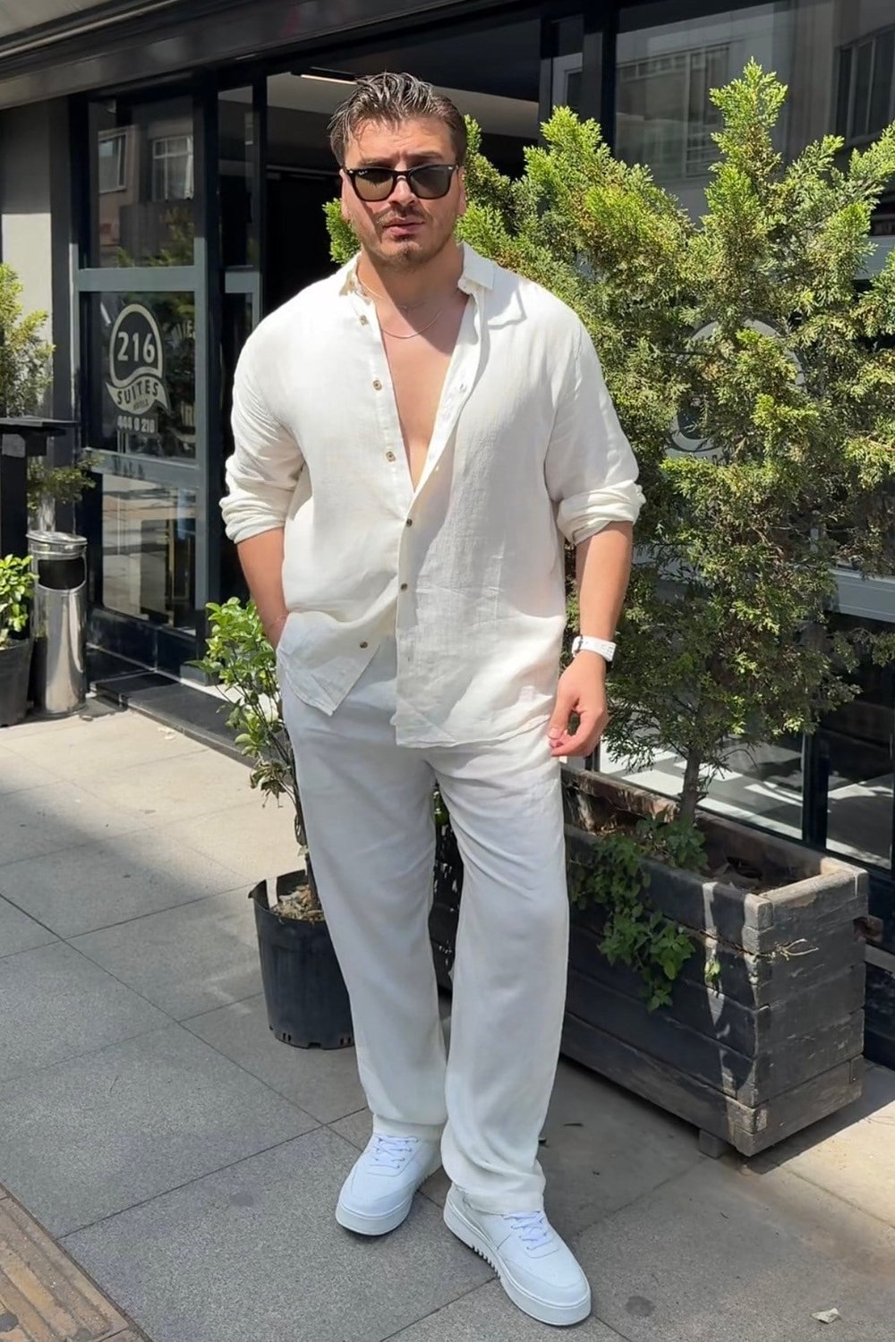 Keten Oversize Takım Beyaz