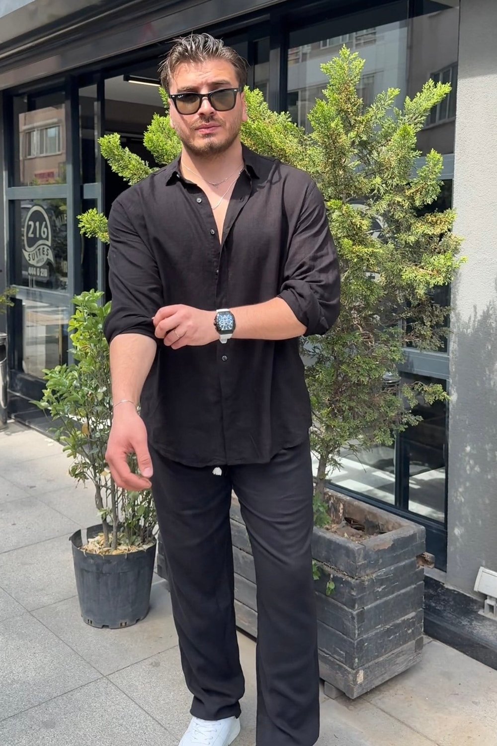 Keten Oversize Takım Siyah