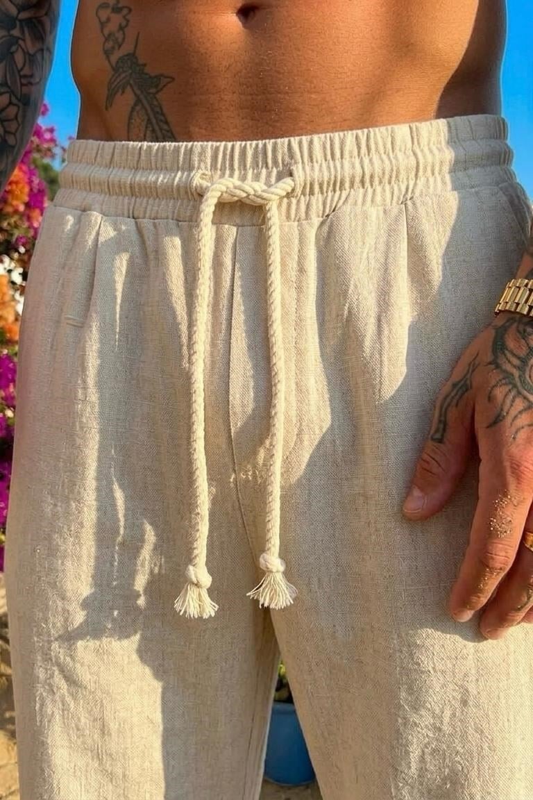 Kordon Halatlı Baggy Pantolon Krem