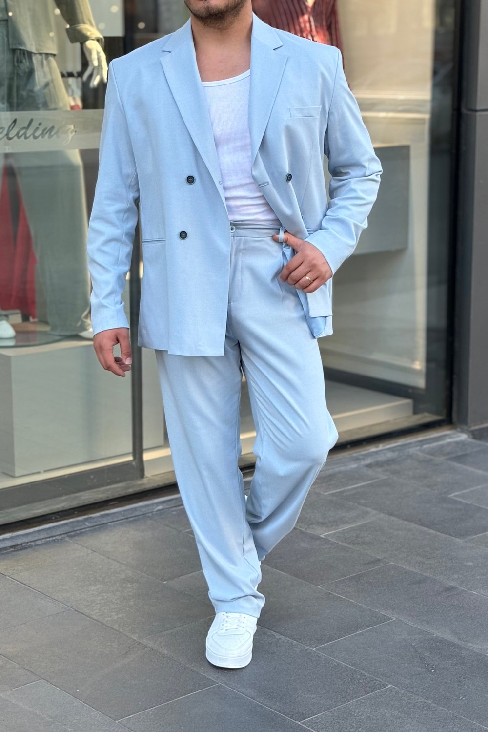 Kruvaze Oversize Takım Elbise Bebe Mavisi