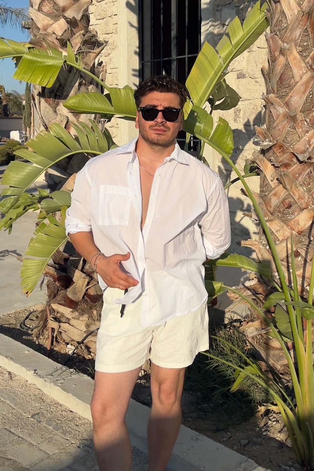 Mono Çizgili Oversize Gömlek Beyaz