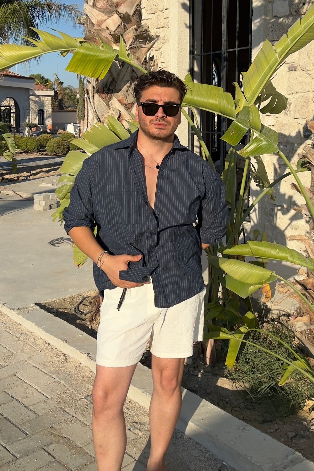 Mono Çizgili Oversize Gömlek Lacivert