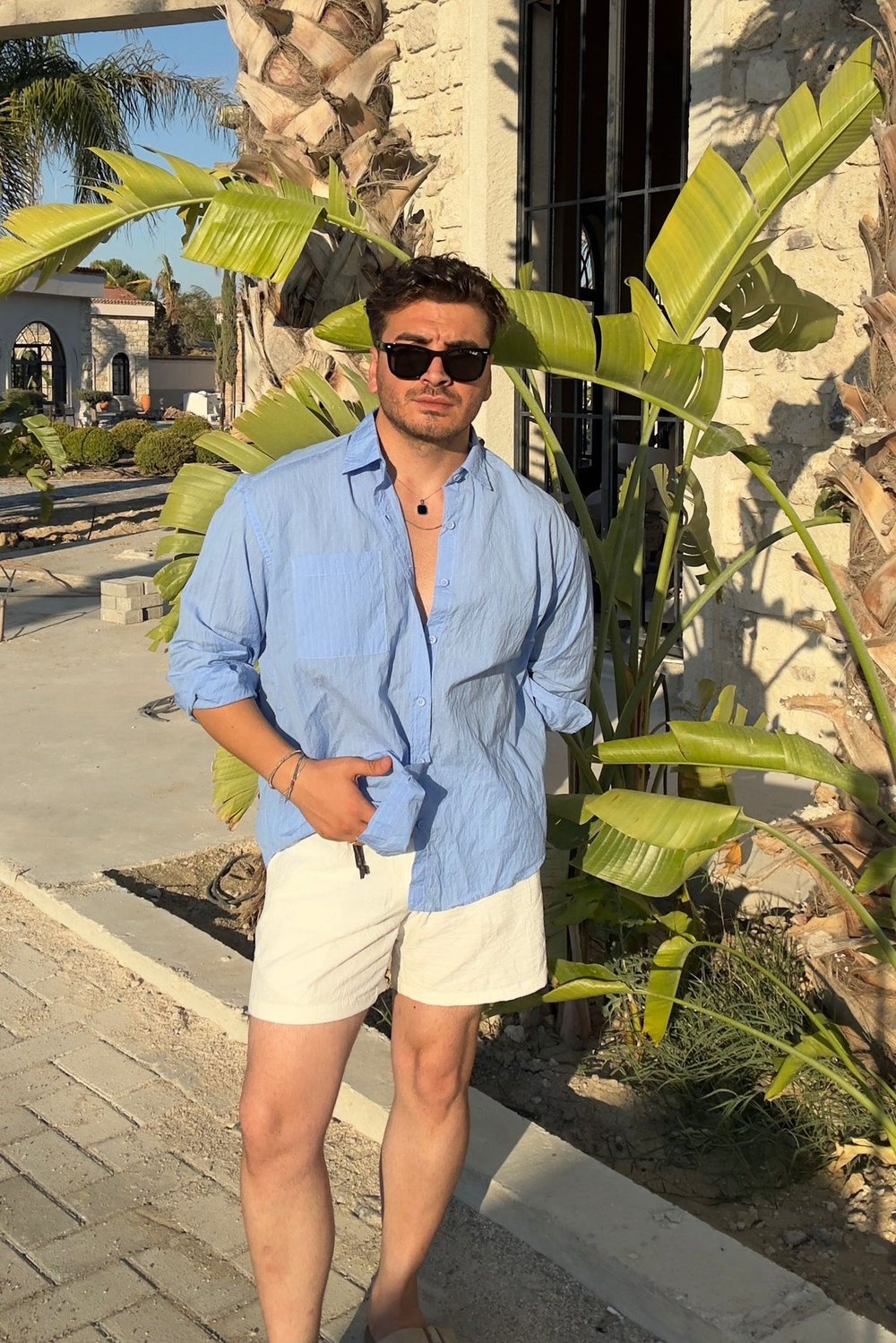 Mono Çizgili Oversize Gömlek Mavi