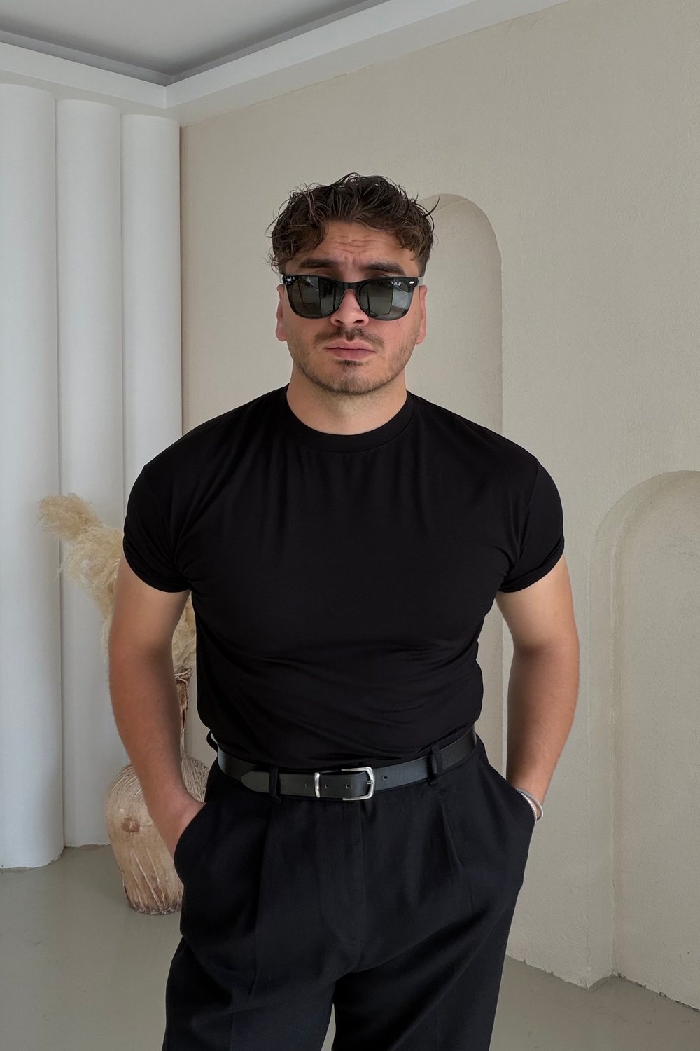 Oys Kumaş Kol Lastikli Basic Tişört Siyah
