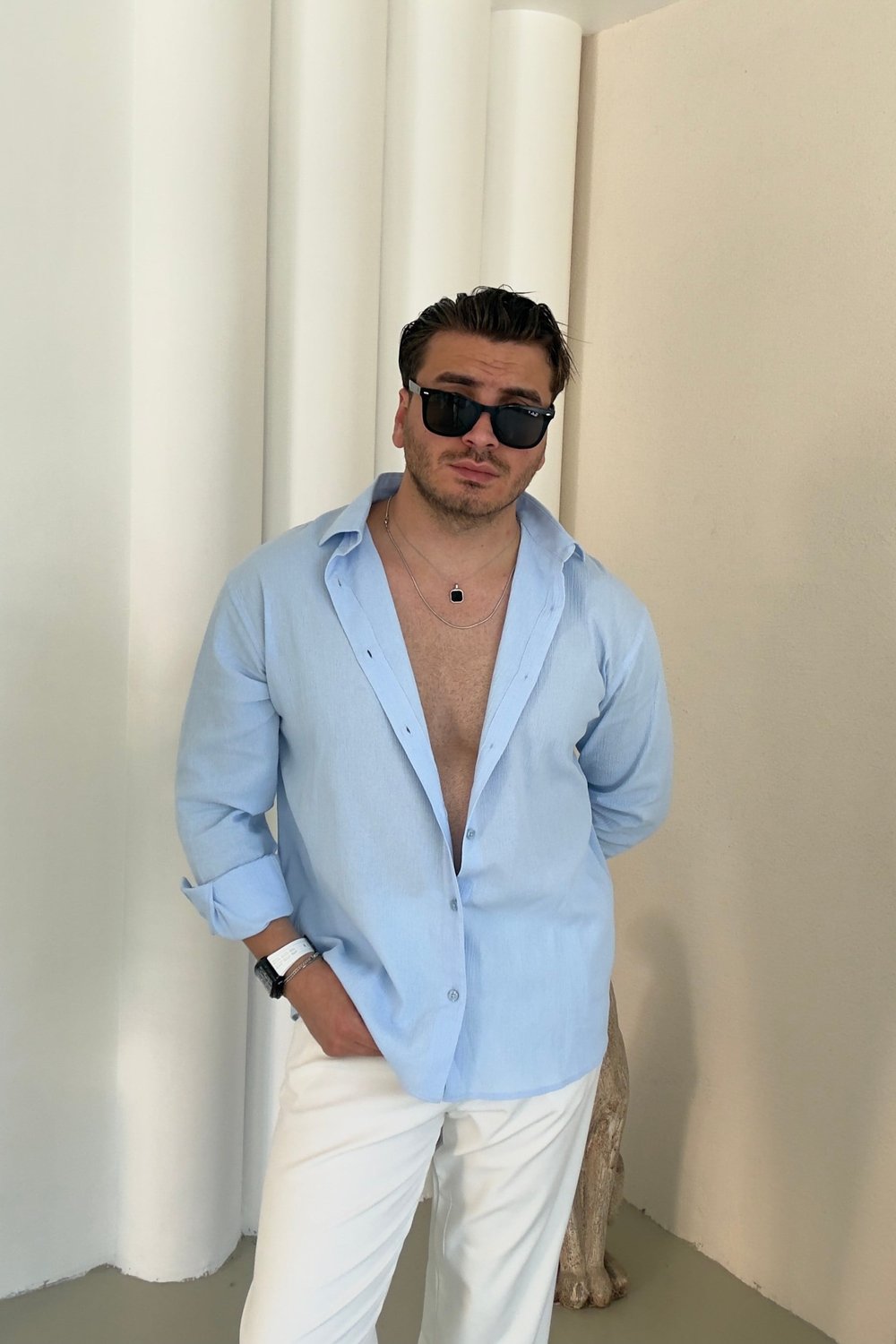 Pamuk Kumaş Regular Fit Kendinden Çizgili Gömlek Bebe Mavisi