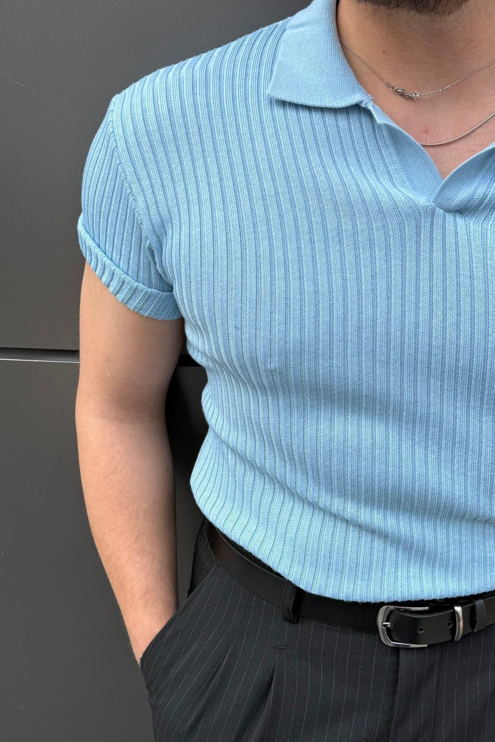 Polo Yaka Fitilli Triko Tshirt Bebe Mavisi
