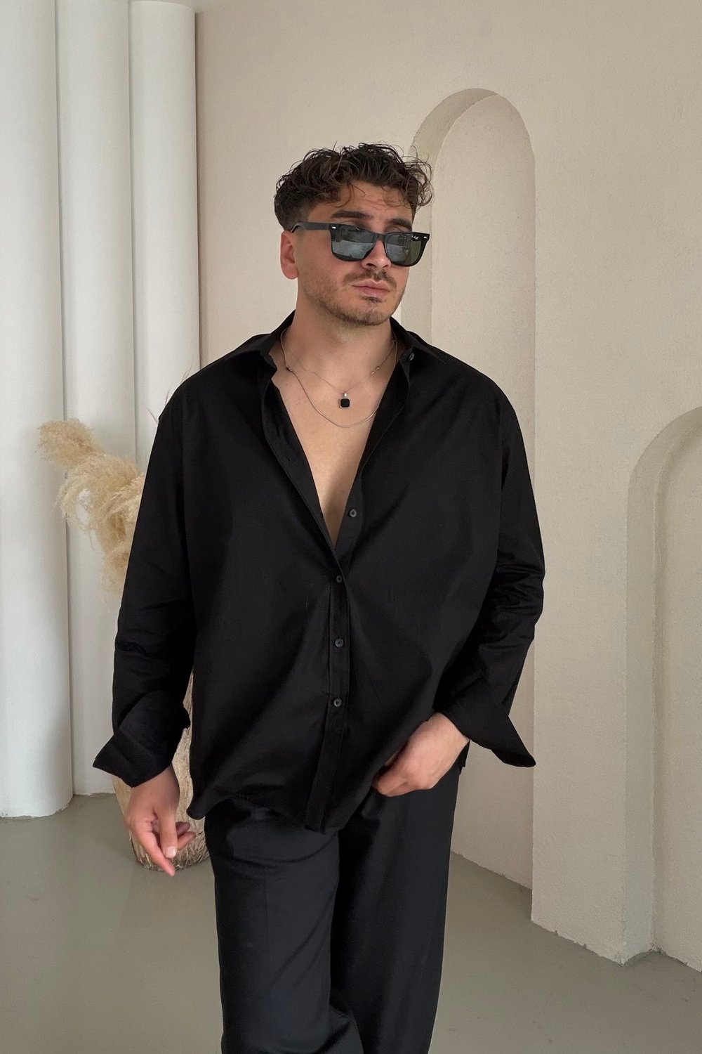 Poplin Klasik Oversize Gömlek Siyah