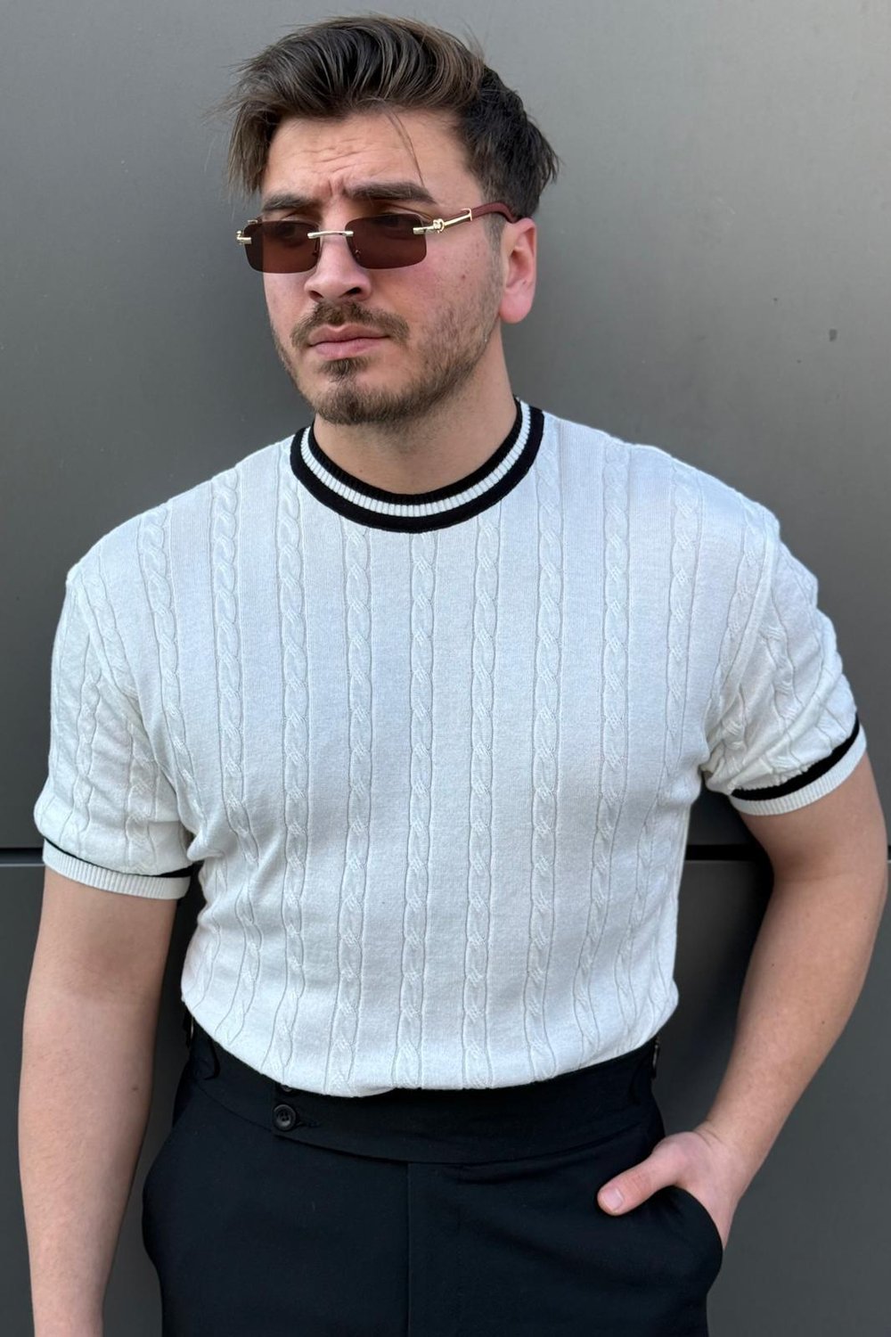 Renk Detay Oversize Triko Tshirt Beyaz