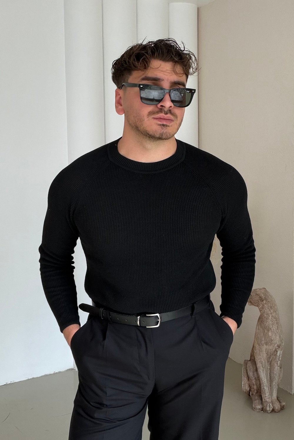 Slimfit Örme Kazak Siyah