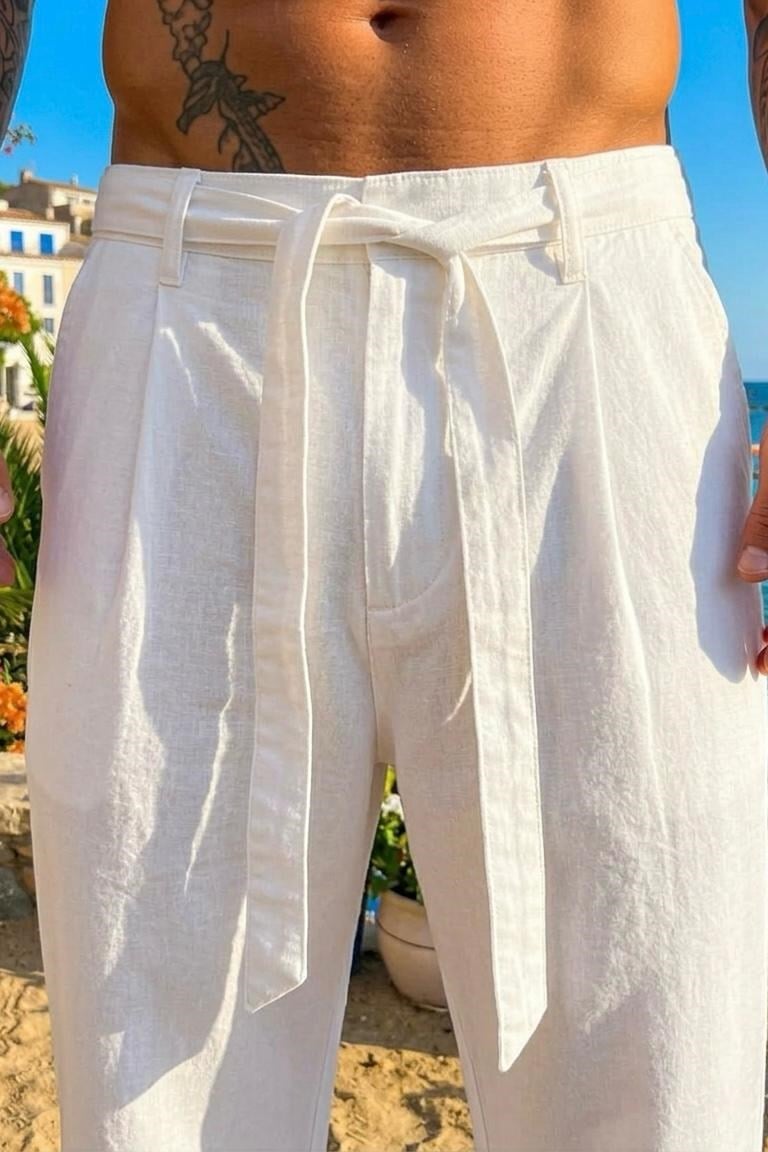 Yumuşak Dokulu Kemer Detaylı Baggy Pantolon Beyaz