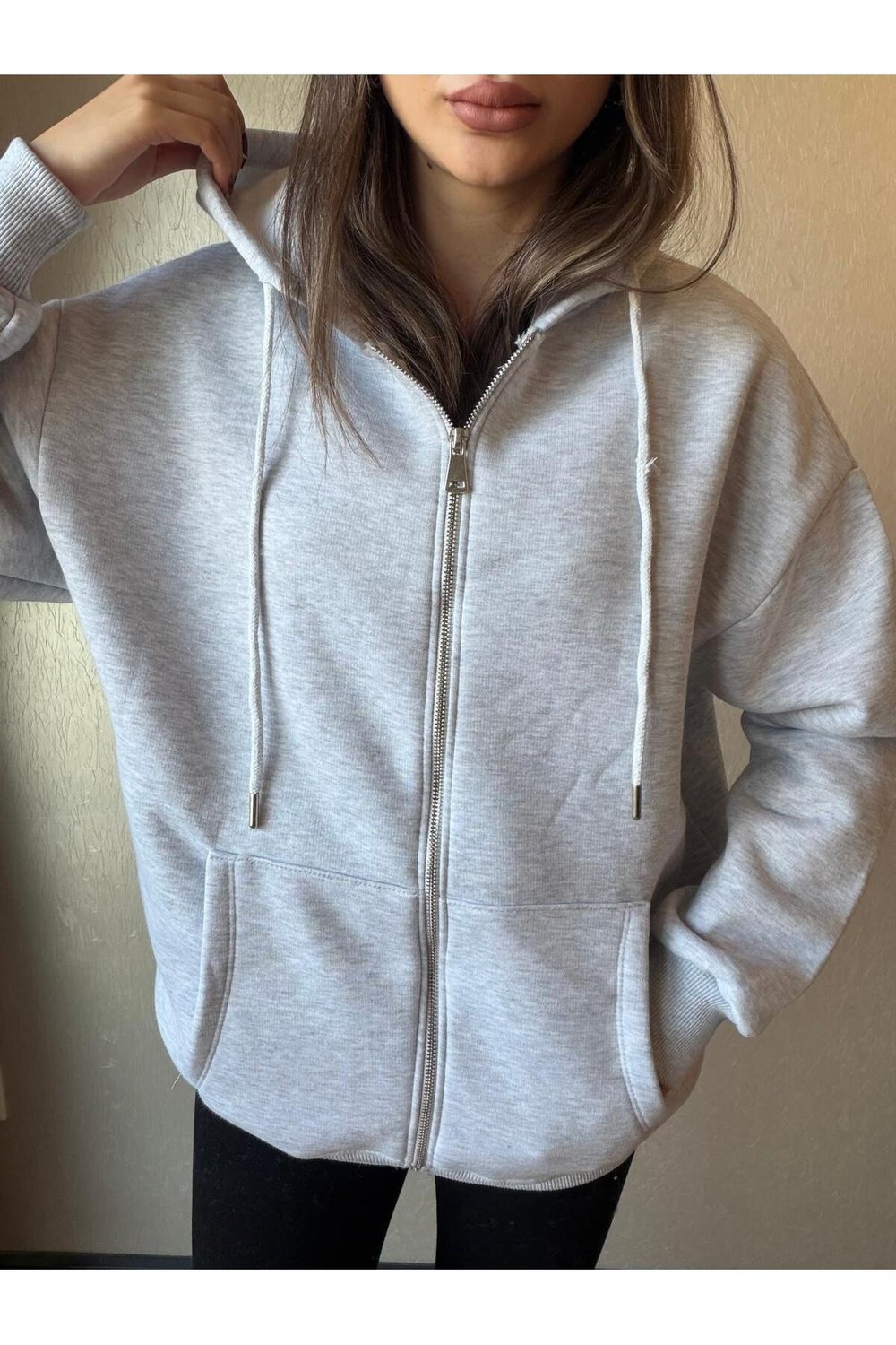 3 İplik Şardonlu Kapüşonlu Oversize Sweatshirt