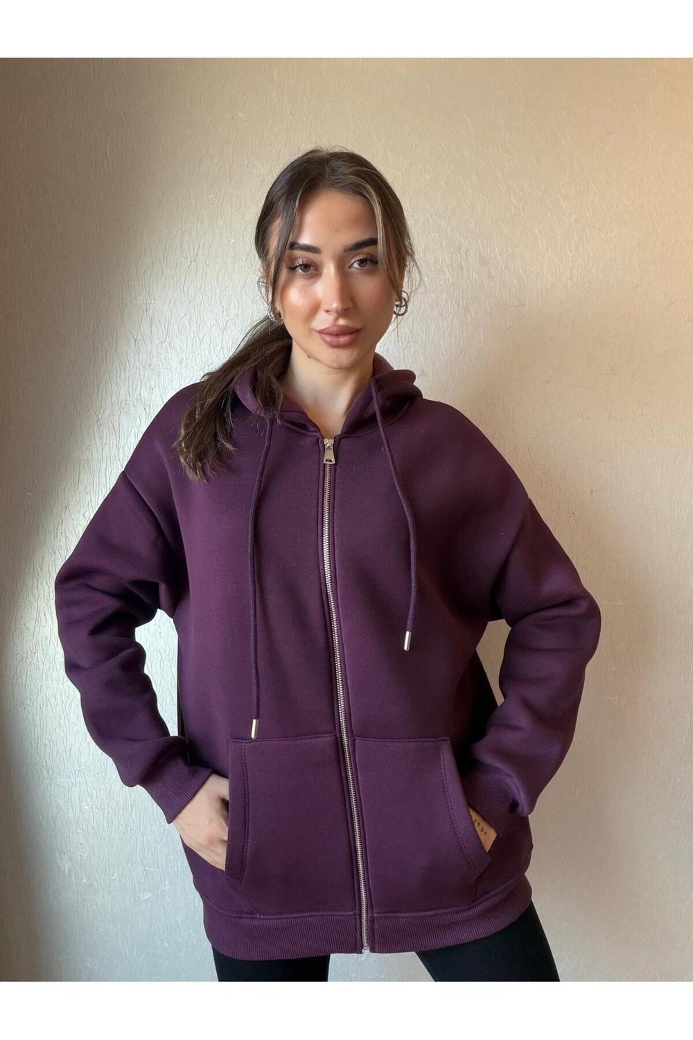 3 İplik Şardonlu Kapüşonlu Oversize Sweatshirt