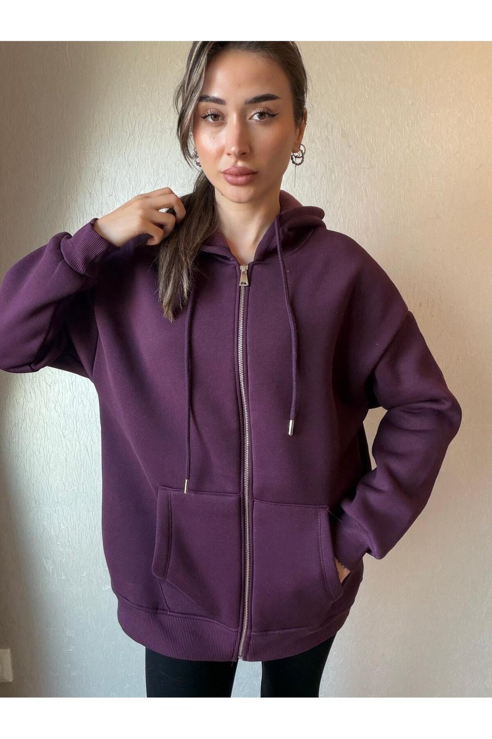 3 İplik Şardonlu Kapüşonlu Oversize Sweatshirt