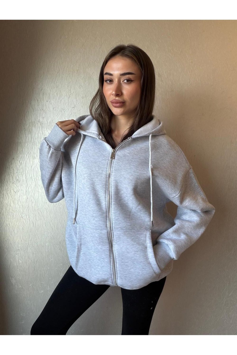 3 İplik Şardonlu Kapüşonlu Oversize Sweatshirt