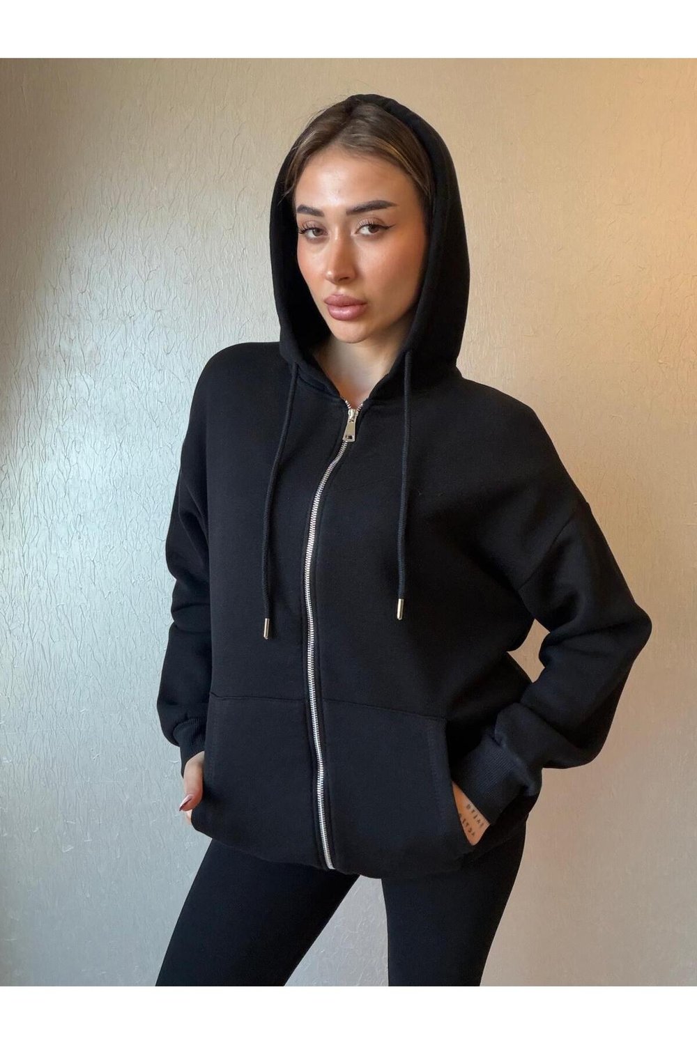 3 İplik Şardonlu Kapüşonlu Oversize Sweatshirt