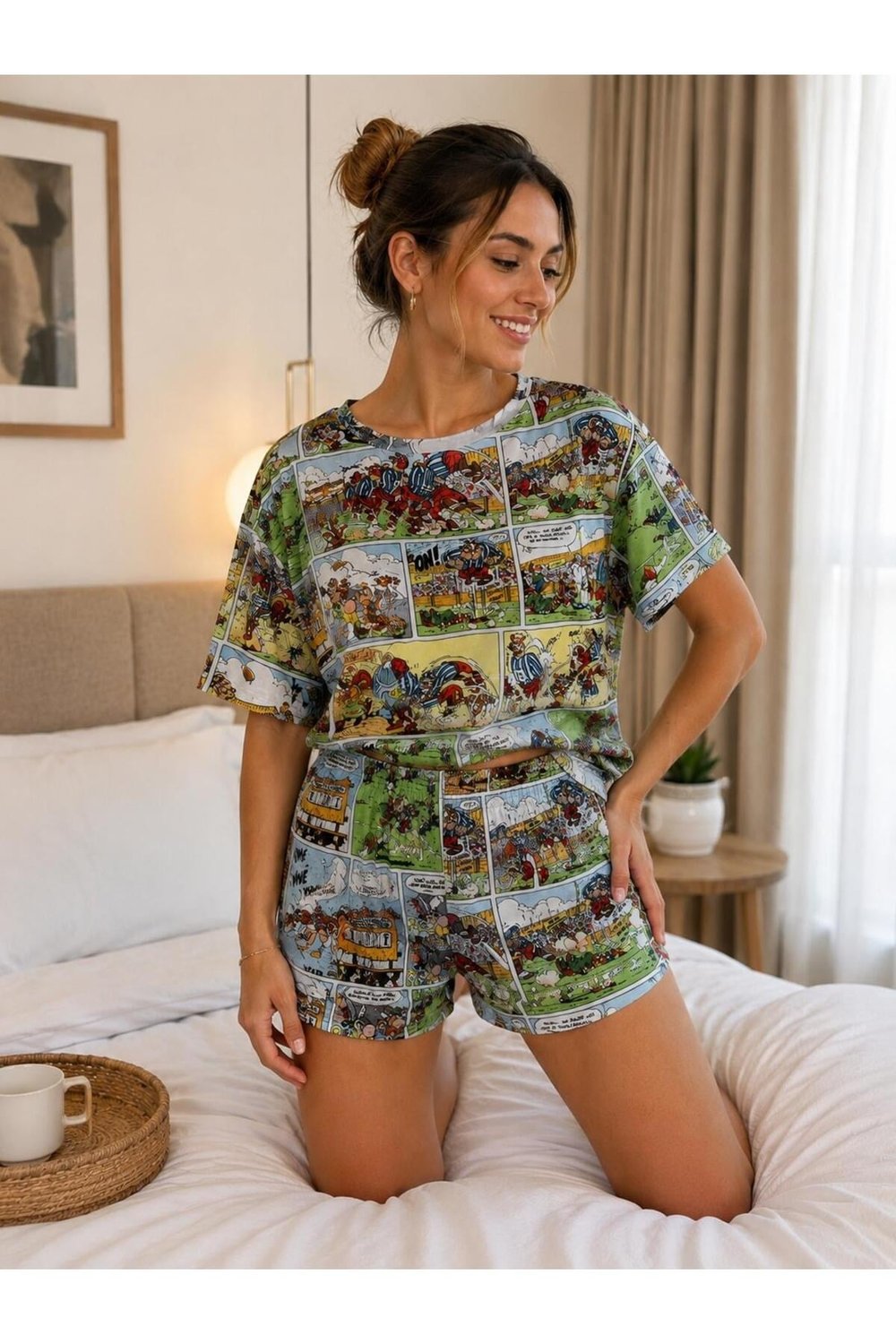 Kadın Baskılı Şortlu Pijama Takımı