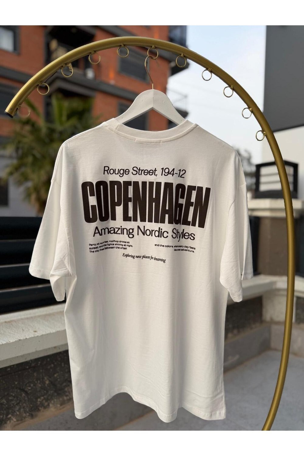 Kadın Oversize Baskılı Tişört COPENHAGEN Yazılı Salaş Kesim Basic Beyaz T-Shirt