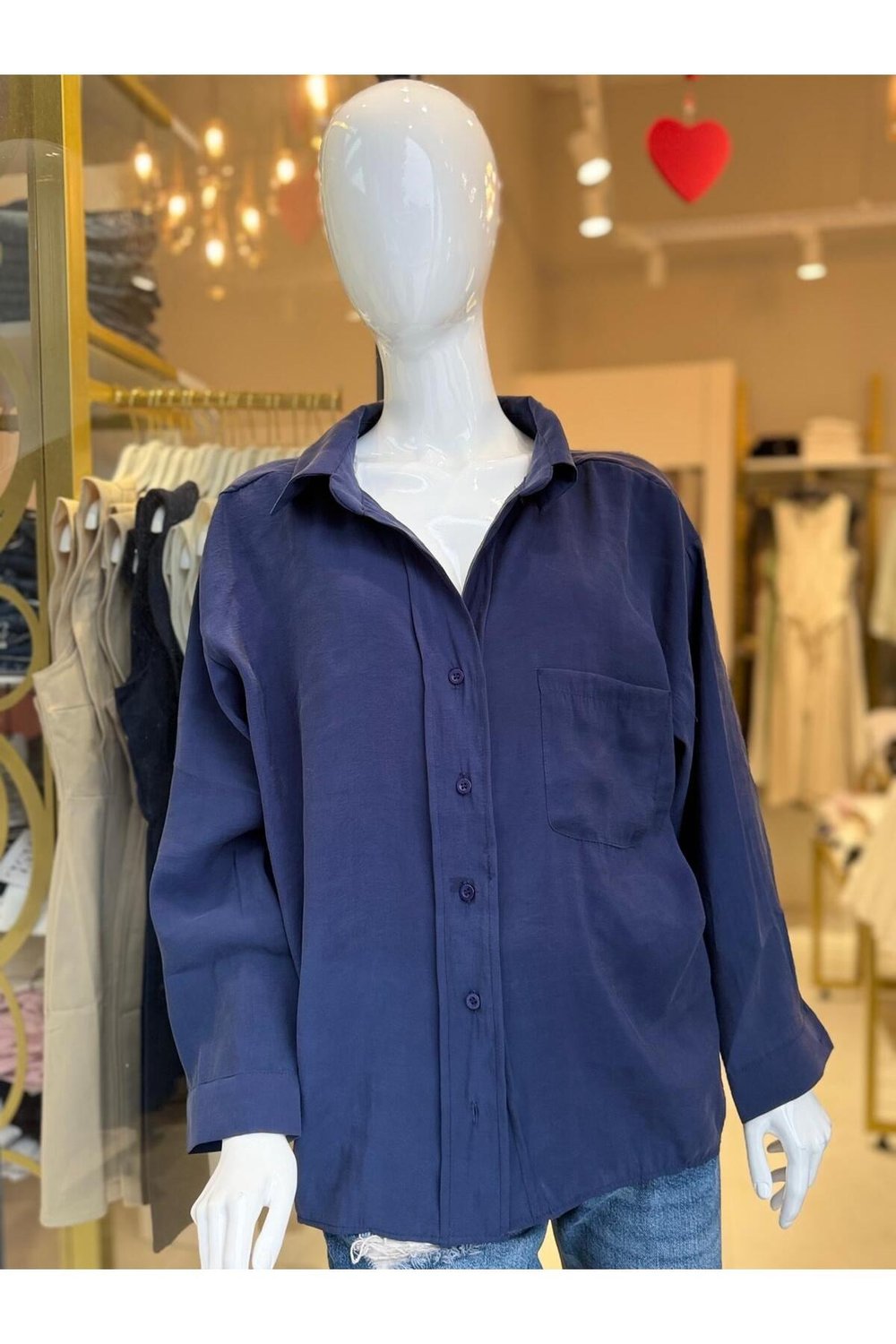 Kadın Oversize Salaş Gömlek Cepli Uzun Kollu Basic Şık Gömlek