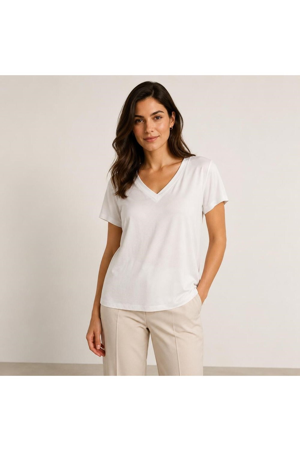 Kadın V Yaka Kısa Kollu Tshirt