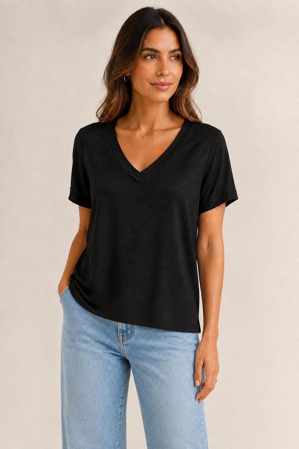 Kadın V Yaka Kısa Kollu Tshirt