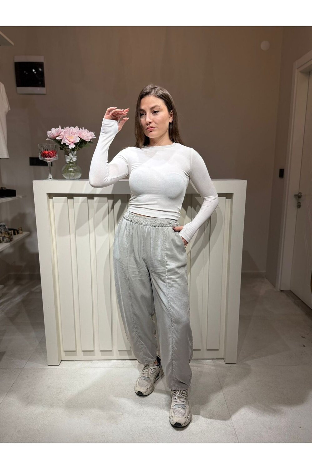 Kadın Yüksek Bel Lastikli Rahat Kesim Jogger Pantolon