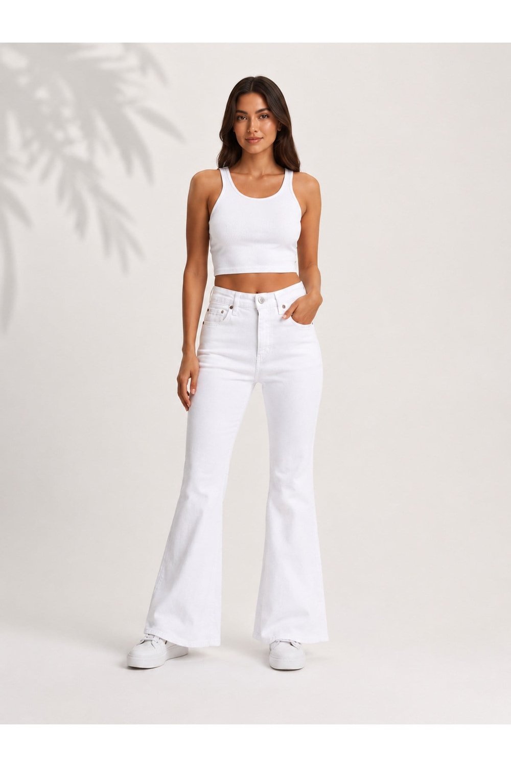 Kadın Yüksek Bel Wide Leg Beyaz Jean Pantolon