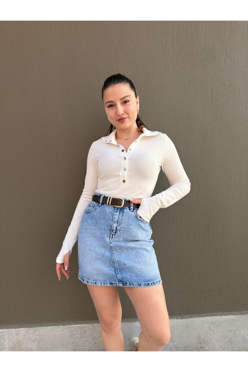 Mini Jean Etek – Yüksek Bel Basic Denim Kadın Etek