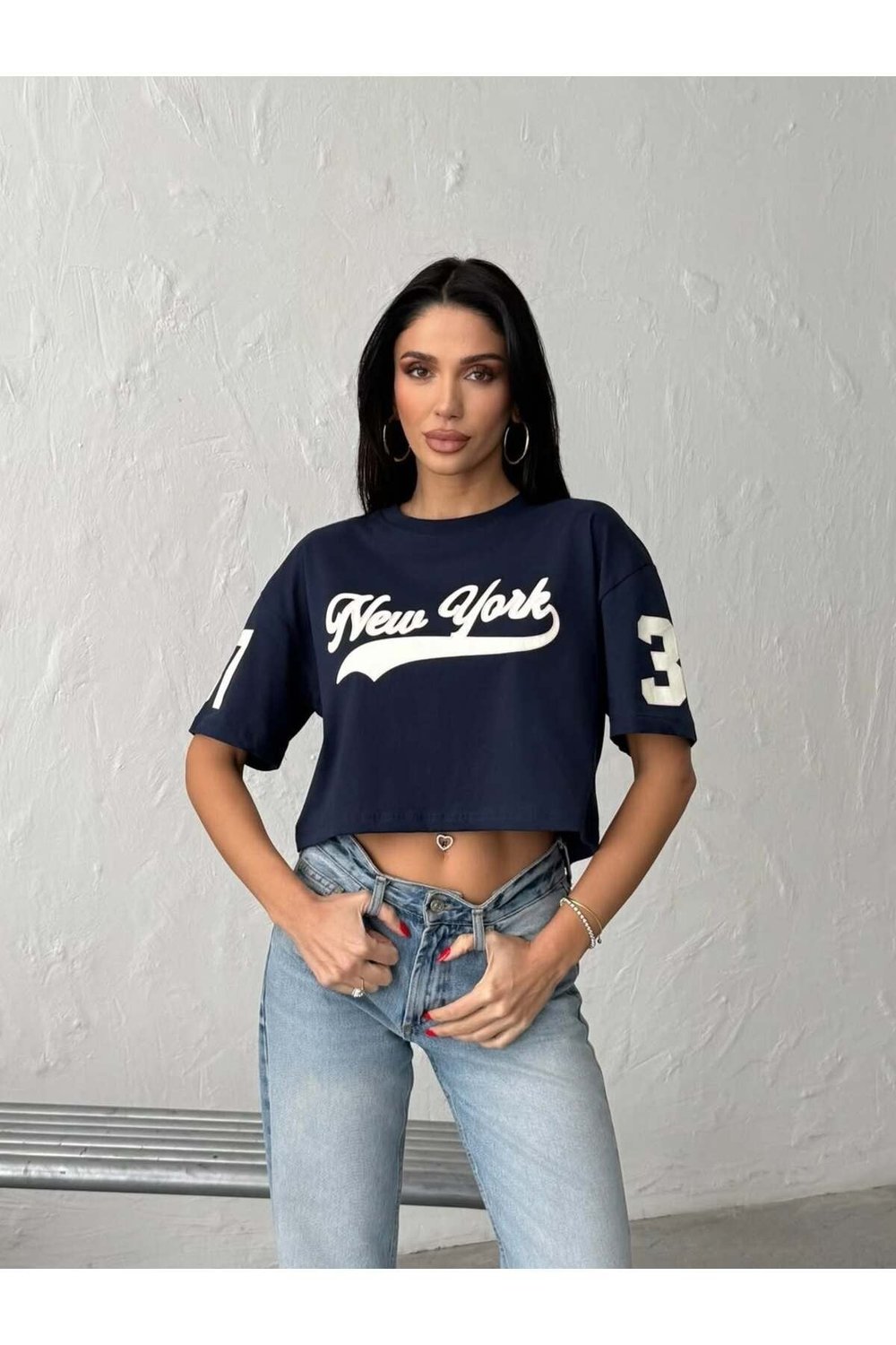 New York Baskılı Crop T-Shirt – Kısa Kesim Oversize Kadın T-Shirt