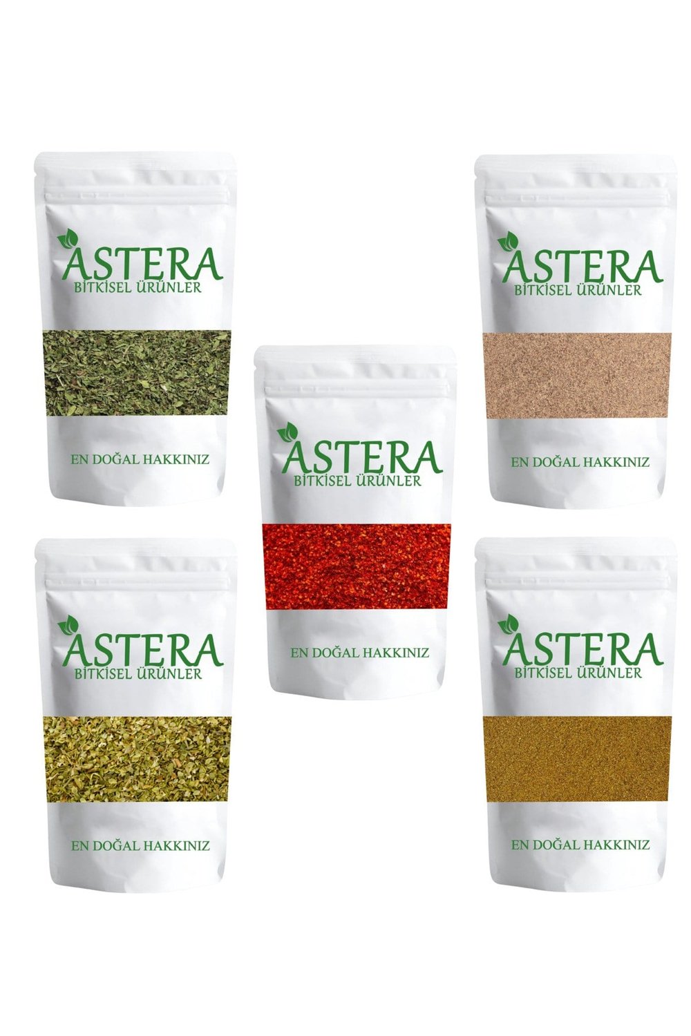 5'li Baharat Seti ( 100 Gr Pul Biber - 100 Gr Kimyon - 100 Gr Karabiber - 50 Gr Nane - 50 Gr Kekik )